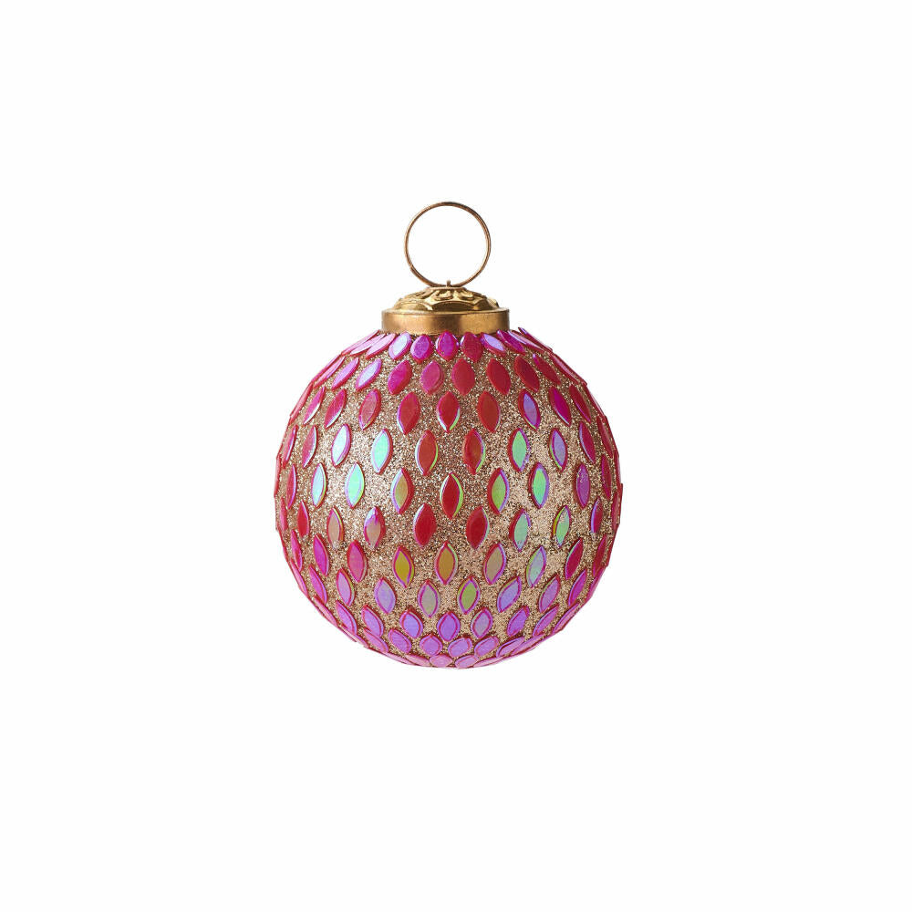 Gift Company Seoul Christmas ball, sequins, Christmas tree ball, tree decoration, glass, coral, Ø 7 cm, 1073603065