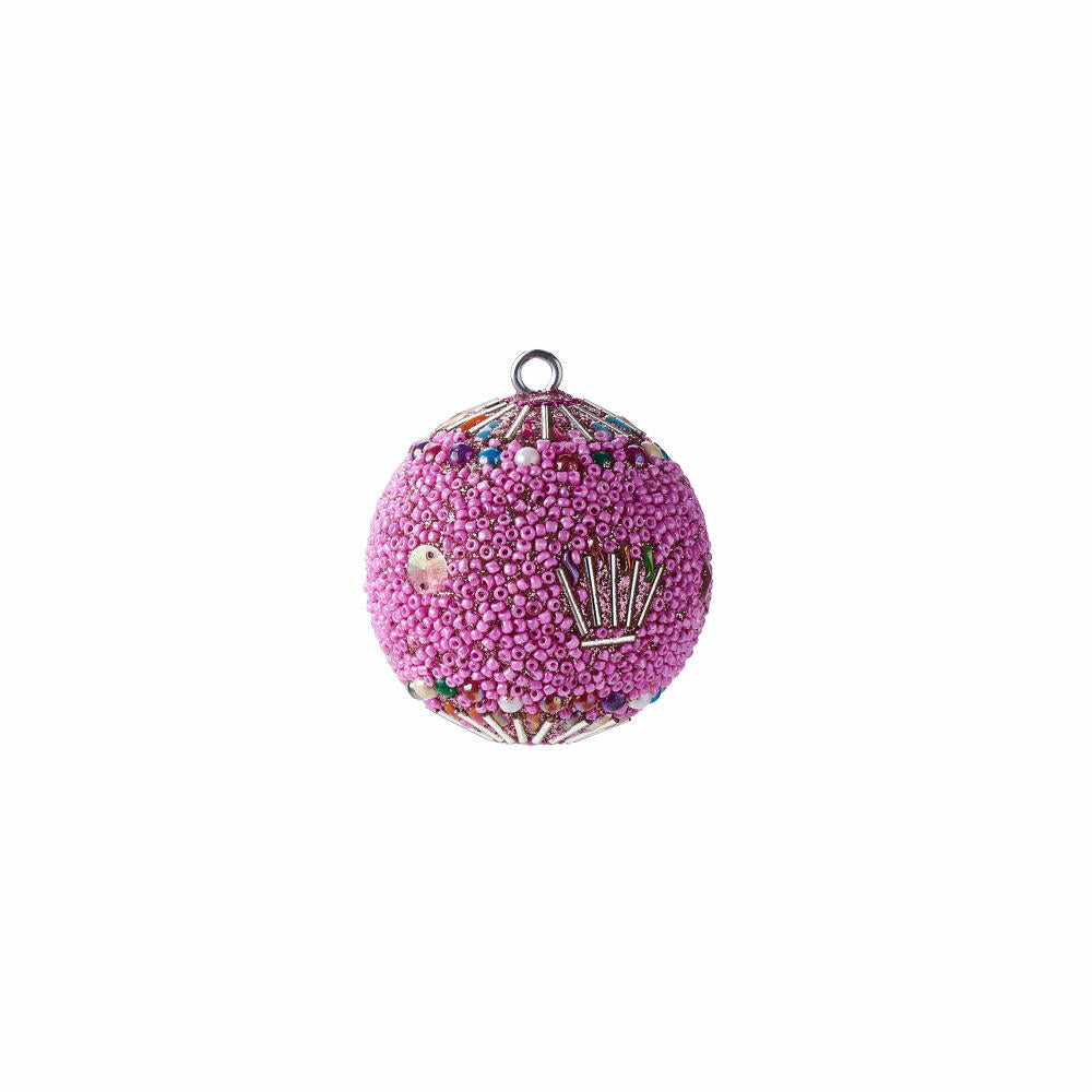 Gift Company Opium Weihnachtskugel, Blumenmuster, Perlen, Pailetten, Christbaumkugel, Baumschmuck, Glas / Acryl / Kunststoff, Rosa, Ø 6 cm, 1075001012