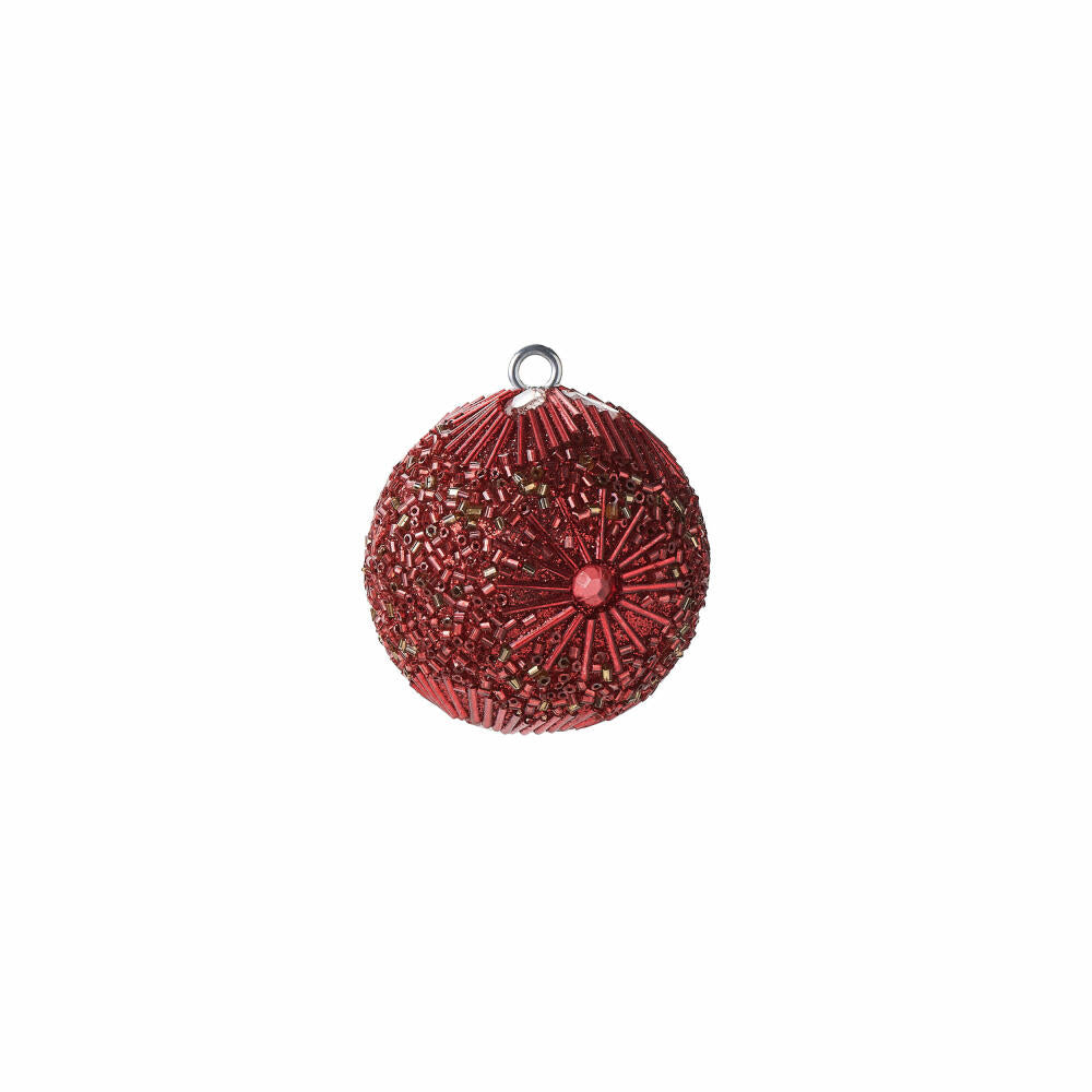 Gift Company Opium Christmas ball, floral pattern, pearls, Christmas tree ball, tree decoration, glass / acrylic / plastic, red, Ø 6 cm, 1075301003