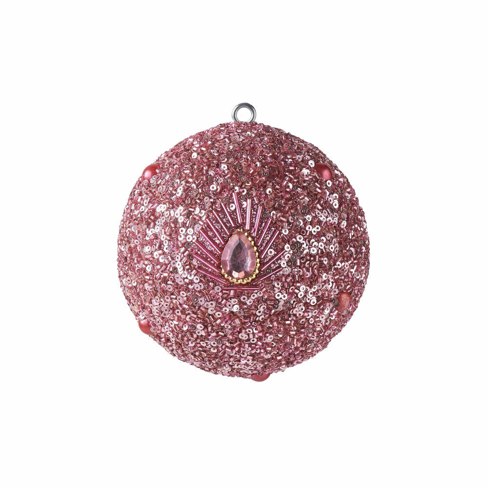 Gift Company Opium Christmas ball, peacock pattern, pearls, Christmas tree ball, tree decoration, glass / plastic / acrylic, pink, Ø 10 cm, 1076201012