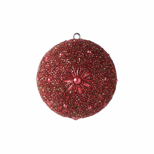 Gift Company Opium Weihnachtskugel, Blumenmuster, Perlen, Christbaumkugel, Baumschmuck, Glas / Kunststoff / Acryl, Rot, Ø 10 cm, 1075701003