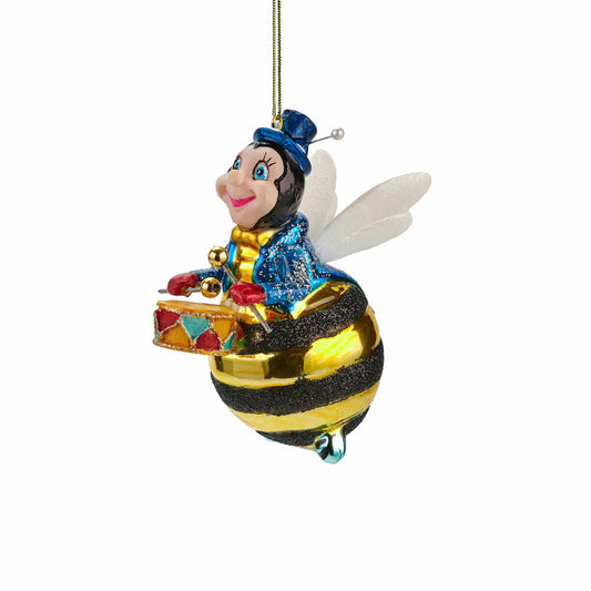 Gift Company hanging bee with drum, Christmas decoration, decoration, pendant, tree decoration, glass / resin, 1082601020