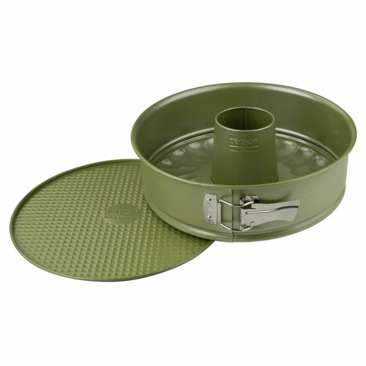 Zenker Springform Green Vision mit Flach- und Rohrboden, Backform, Kuchenform, Stahlblech, Sparkling Green, 26 cm, 7453