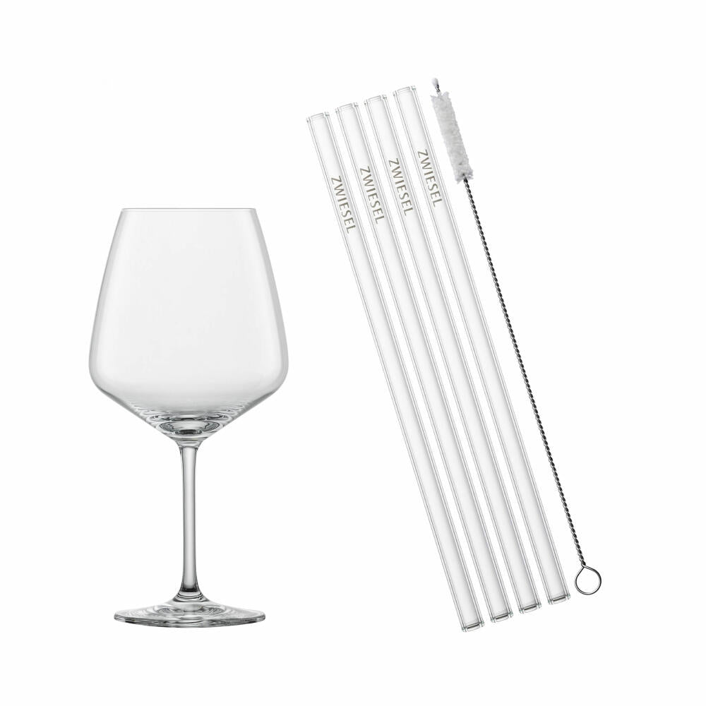 Schott Zwiesel Drinks-Set After Work 9-tlg., 4 Gläser mit Glastrinkhalmen und Bürste, Glas, 130014