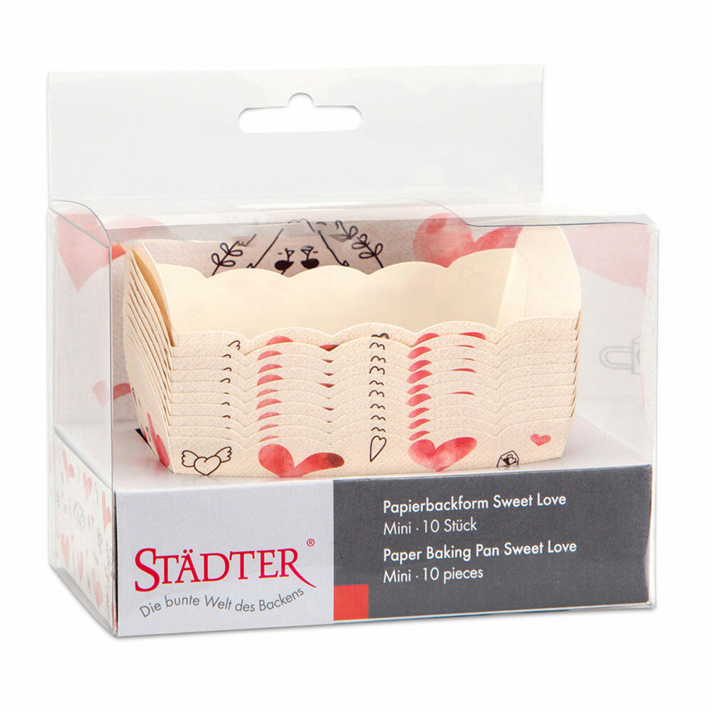 Städter paper baking pan Sweet Love, 10 pieces, paper baking pan, cake pan, baking pan, paper, 7 x 4 x 4 cm, 337466