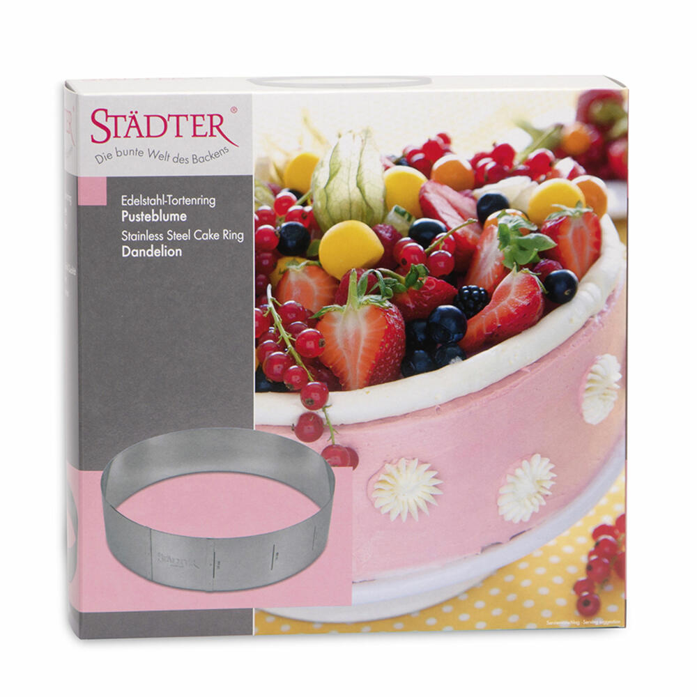 Städter cake ring dandelion, adjustable, baking ring, baking frame, baking pan, baking rim, stainless steel, Ø 18 - 30 cm / H 7 cm, 490031