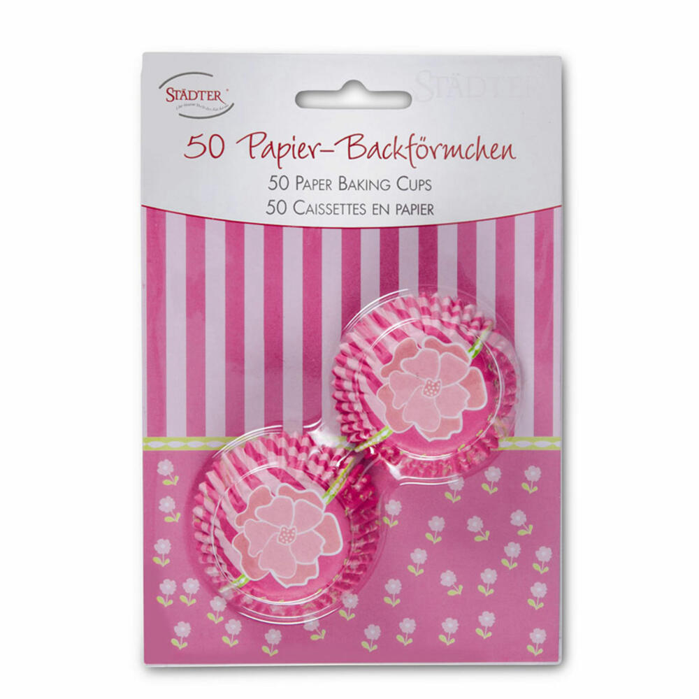 Städter Papier-Backförmchen Blume Pink Mini, 50 Stück, Papierförmchen, Backform, Muffinförmchen, Papier, 335790