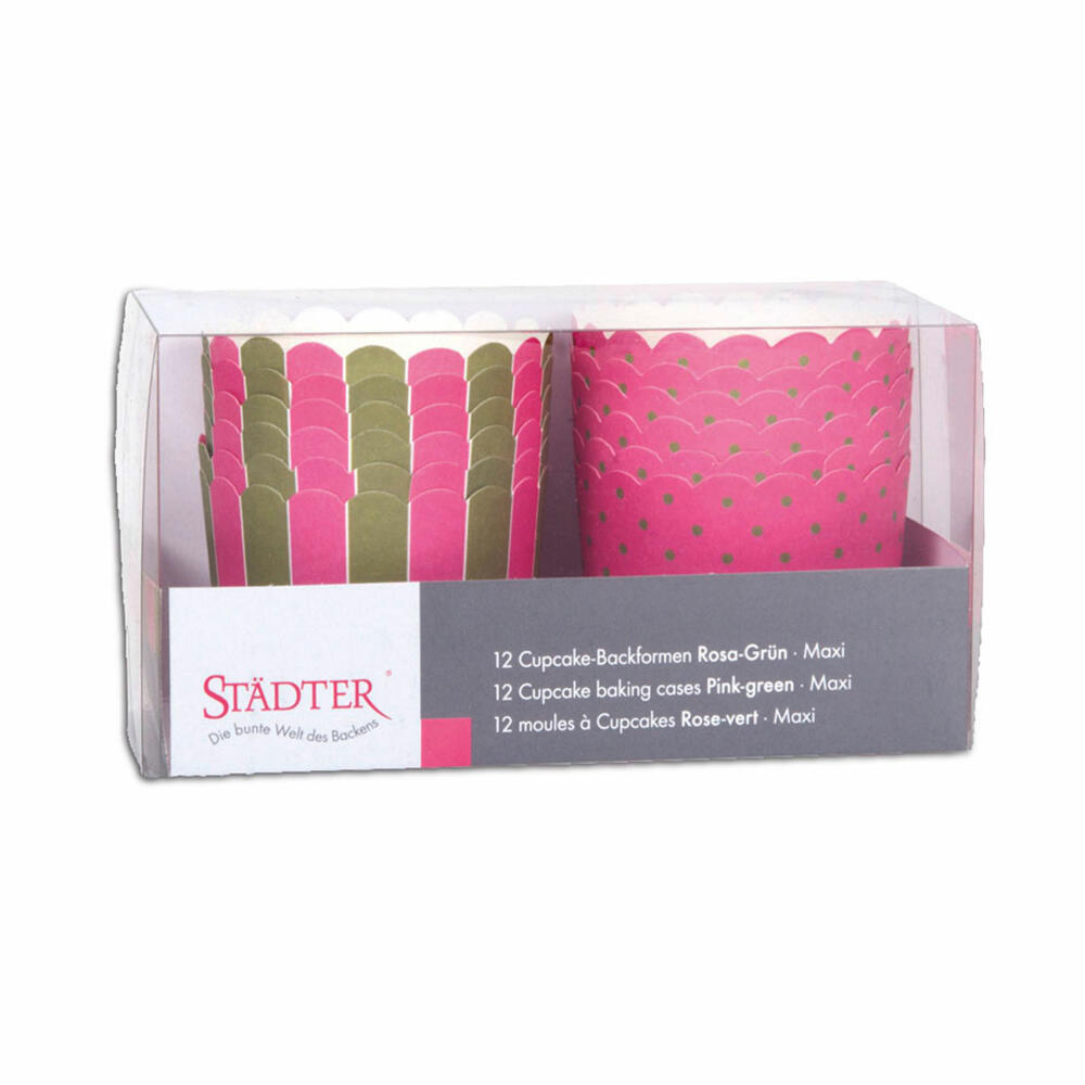 Städter cupcake baking pan pink-green maxi, 12 pieces, paper cups, baking cups, paper baking cups, paper, 337107