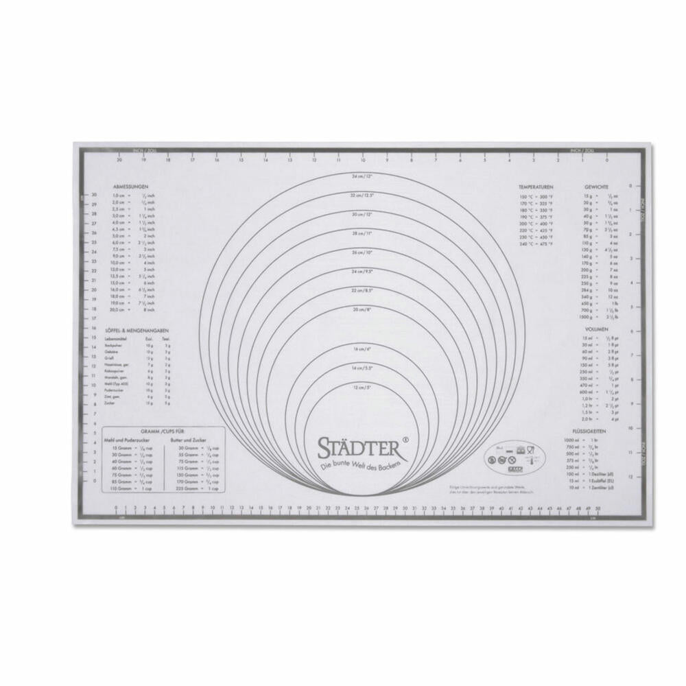 Städter Silikon-Unterlage Maxi, Backmatte, Teigmatte, Backunterlage, Modellieren, Fondant, Silikon, Weiß, 60 x 40 cm256972