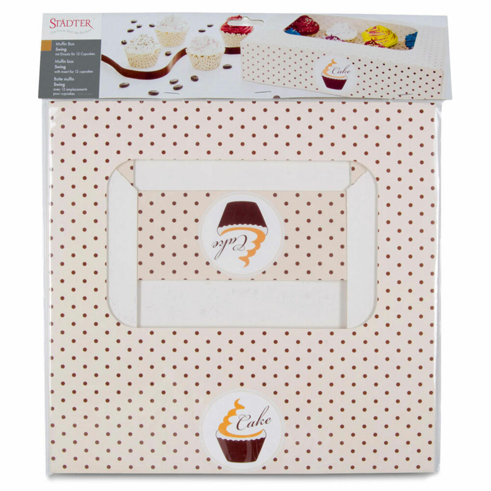 Städter Muffin- und Cupcakebox Swing, für 12 Muffins, Transportbox, Muffinbox, Cupcake, Pappe, 33 x 16.5 x 7.5 cm, 336087