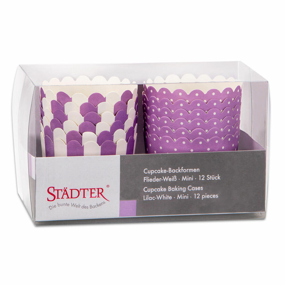 Städter Cupcake Baking Pan Lilac-White Mini, 12 Pieces, Paper Cases, Baking Cups, Paper Baking Cups, Paper, 337022