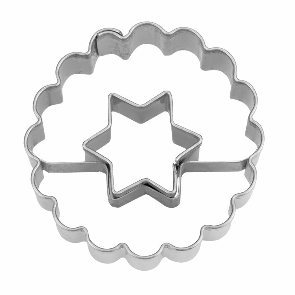 Städter Linzer cookie cutter star in ring wavy, cookie cutter, cookie mold, cookies, stainless steel, Ø 4 cm / H 1.5 cm, 124103