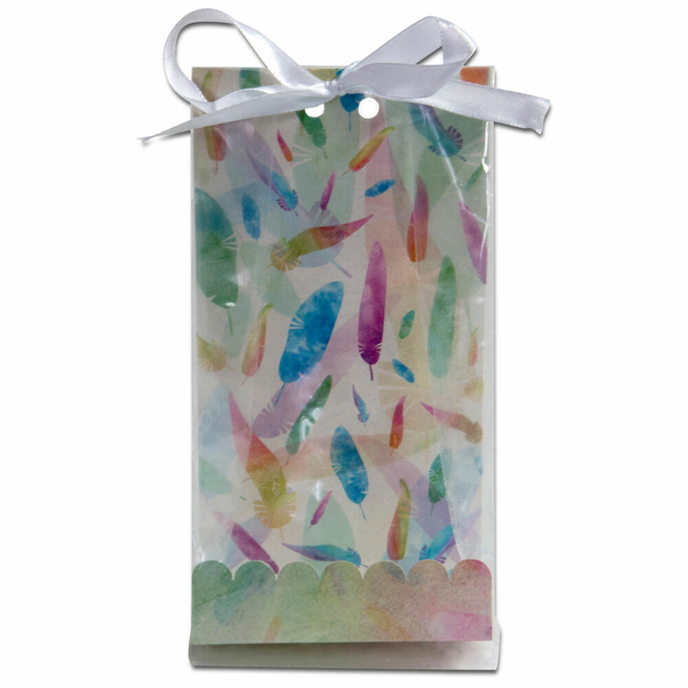 Städter gift bags Rainbow Feathers, 24 pcs., cookie bag, gift bags, biscuits, chocolates, plastic, 9 x 25 cm, 337435