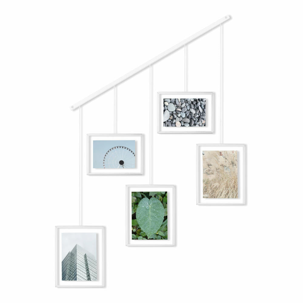 Umbra Bilderrahmen Exhibit, Foto Collage, Bilderrahmen Set, 5 Photos, Glas, Edelstahl, Weiß, 1013426-660