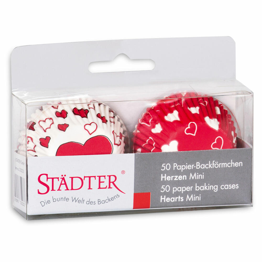 Städter Paper Baking Cups Heart Mini, 50 pieces, paper cups, baking pan, muffin cups, paper, 335233