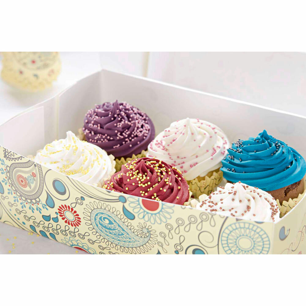 Städter Muffin- und Cupcakebox Paisley, 2er Set, für 6 Muffins, Transportbox, Muffinbox, Cupcake, Pappe, 24 x 16.5 x 7.5 cm, 336049