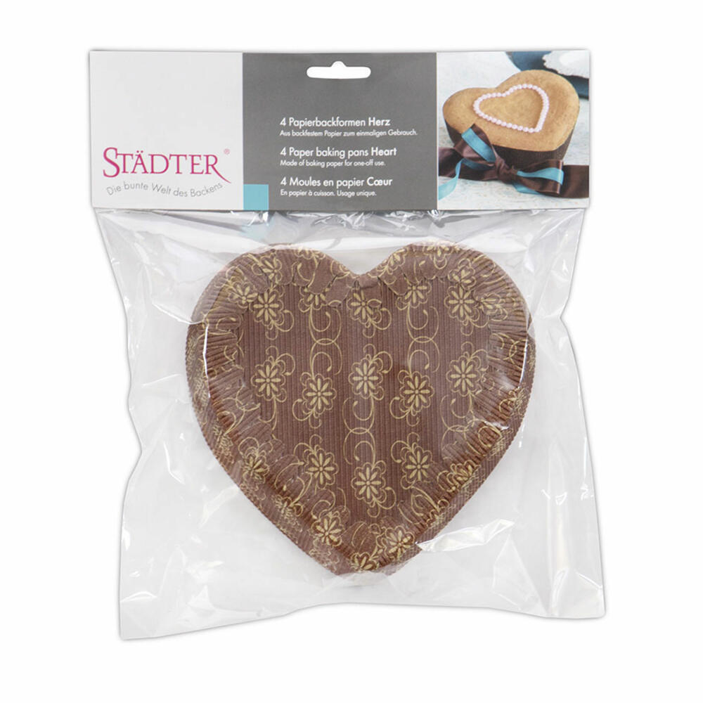 Städter paper baking pan heart, 4 pieces, paper baking pan, cake pan, baking pan, paper, 18 cm x 3.5 cm, 903784