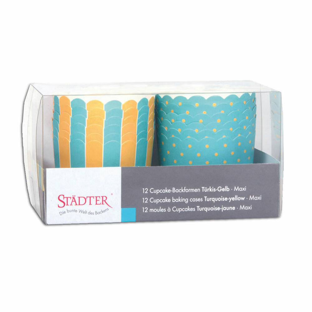 Städter cupcake baking pan turquoise-yellow maxi, 12 pieces, paper cups, baking cups, paper baking cups, paper, 337114