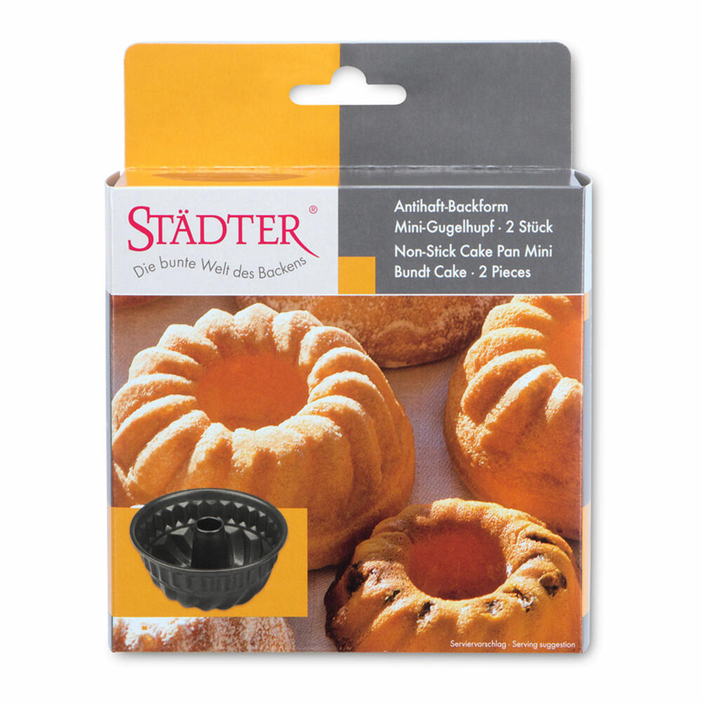 Städter We Love Baking Gugelhupf Mini, set of 2, baking pan, Gugelhupf pan, cake pan, metal, Ø 10 cm / H 4.5 cm, 822122