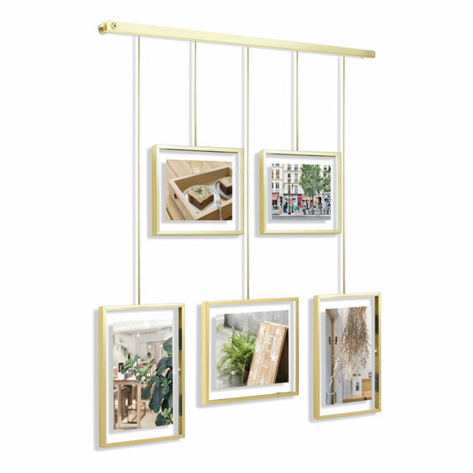 Umbra Bilderrahmen Exhibit, Foto Collage, Bilderrahmen Set, 5 Photos, Glas, Edelstahl, Matt Gold, 1013426-221