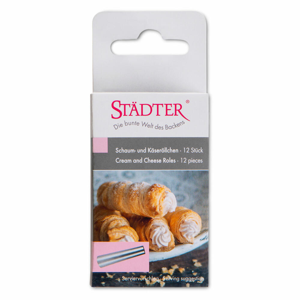 Städter foam and cheese rolls, set of 12, baking pan, foam roll mold, cream rolls, croissants, stainless steel, 6.5 cm x Ø 1.7 cm, 425149