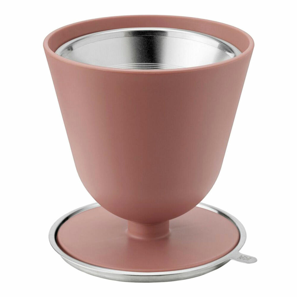 Rig-Tig Slow Kaffeefilter mit Aluminiumdeckel, Kaffeebrüher, Filter und Brüher für Kaffee, Handfilter, Kunststoff / Edelstahl, Terracotta, 11.6 cm, Z00030