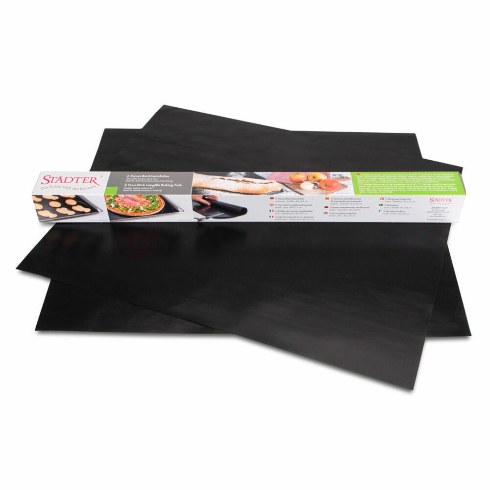 Städter permanent baking release liner, set of 2, permanent baking foil, baking paper, reusable, black, 33 x 40 cm, 409149