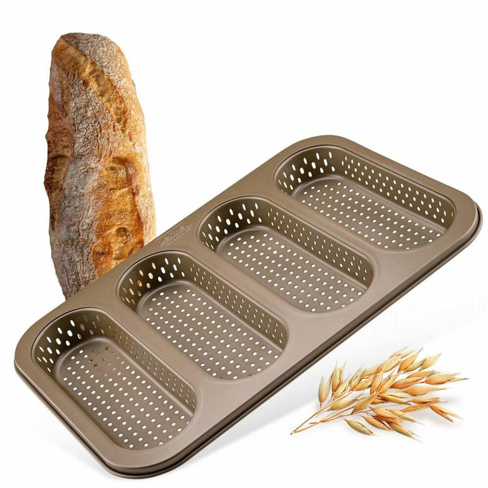 Zenker 4er Mini-Baguetteblech Dein Brot!, Stahlblech mit ILAG-Beschichtung, Gold, 32 x 22 cm, 7315