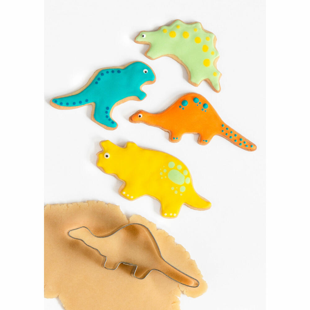 Städter Dinosaur Cookie Cutter Set 4 pcs., Cookie Cutter, Cookie Mold, Biscuit, Cookies, Stainless Steel, 7.5 - 9.5 cm, 002166