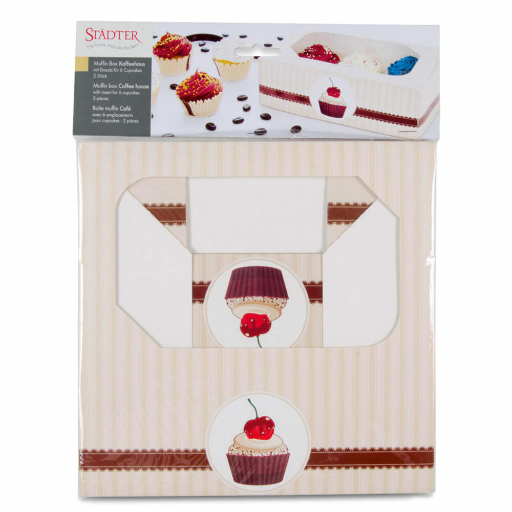 Städter Muffin- und Cupcakebox Kaffeehaus, 2er Set, für 6 Muffins, Transportbox, Muffinbox, Cupcake, Pappe, 24 x 16.5 x 7.5 cm, 336063