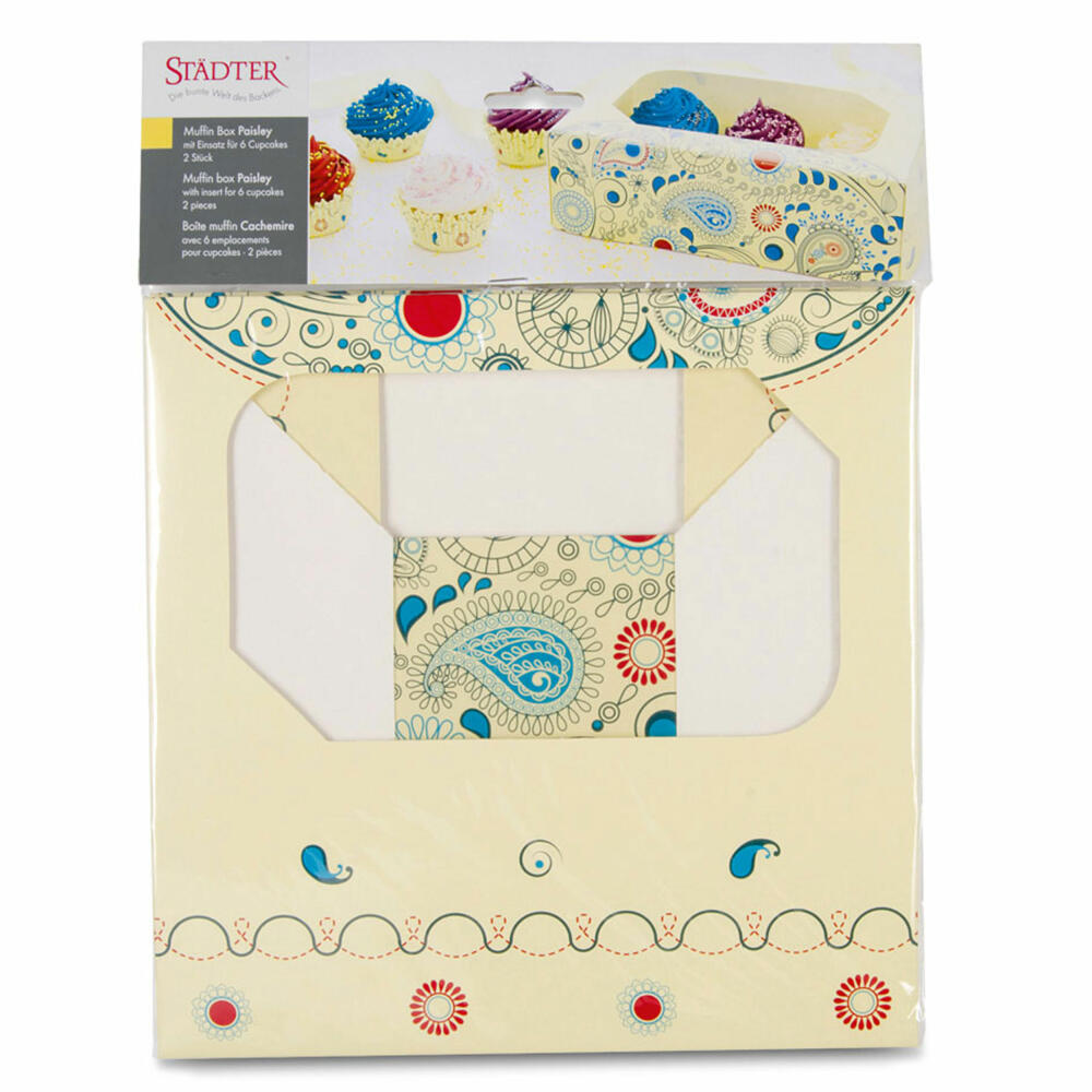 Städter Muffin- und Cupcakebox Paisley, 2er Set, für 6 Muffins, Transportbox, Muffinbox, Cupcake, Pappe, 24 x 16.5 x 7.5 cm, 336049