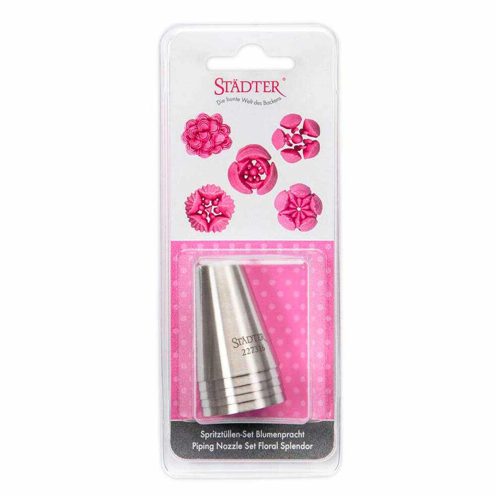 Städter Fine Line Flower Splendor Set, 5-piece, piping nozzle, decorating nozzle, tulip nozzle, baking accessories, stainless steel, 002906