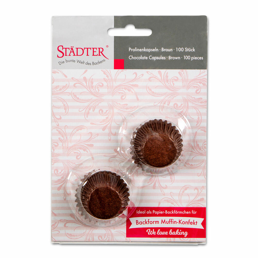 Städter Paper Baking Cups Brown, 100 Pieces, for Muffin Confectionery, Paper Cups, Baking Pan, Muffin Cups, Paper, 337015