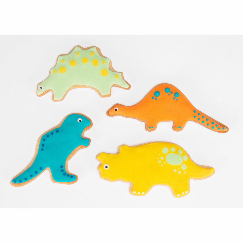 Städter Dinosaur Cookie Cutter Set 4 pcs., Cookie Cutter, Cookie Mold, Biscuit, Cookies, Stainless Steel, 7.5 - 9.5 cm, 002166