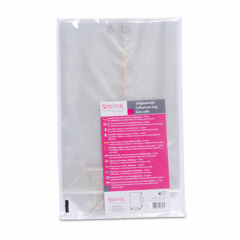 Städter cellophane bags, set of 10, cellophane bags, biscuit bags, cookie bags, cellophane, 14.5 x 23.5 cm, 903531