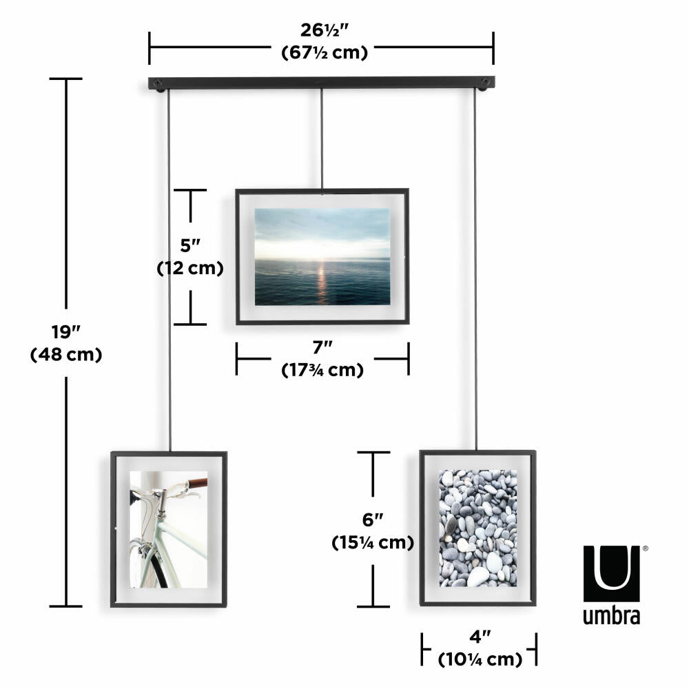 Umbra Bilderrahmen-Set Exhibit Foto Collage 3-tlg., für 10 x 15 und 13 x 18 cm, Stahl, Glas, Schwarz, 1016057-040