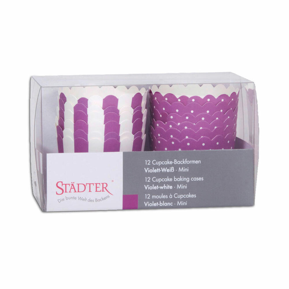 Städter Cupcake Baking Pan Violet-White Mini, 12 Pieces, Paper Cases, Baking Cups, Paper Baking Cups, Paper, 337060