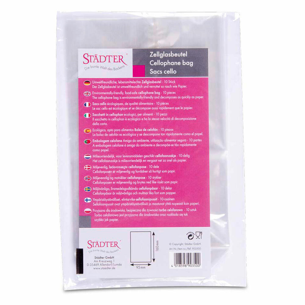 Städter cellophane bags, set of 10, cellophane bags, biscuit bags, cookie bags, cellophane, 9.5 x 16 cm, 903500