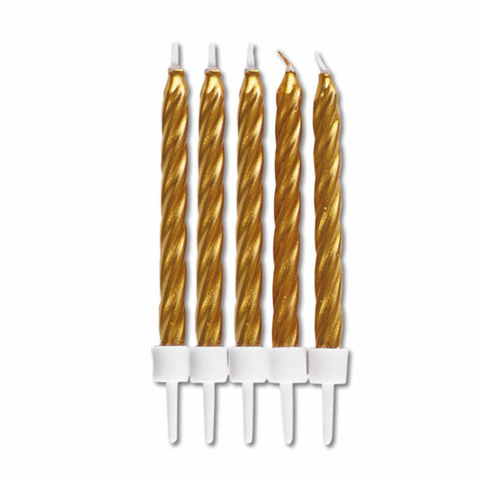 Städter Candles Birthday, 10 pieces, with holder, birthday candles, cake candles, cake, candle, gold, 7.5 cm, 910195