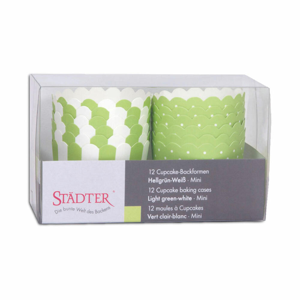 Städter Cupcake Baking Pan Light Green-White Mini, 12 Pieces, Paper Cases, Baking Cups, Paper Baking Cups, Paper, 337039