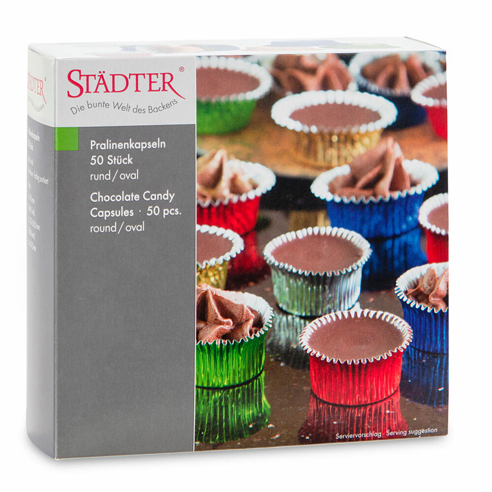 Städter praline capsules round and oval, 50 pieces, praline molds, praline molds, molds, baking molds, aluminum, 330054