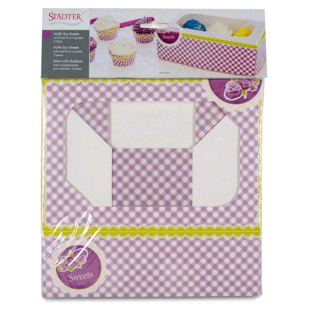 Städter Muffin- und Cupcakebox Sweets, 2er Set, für 6 Muffins, Transportbox, Muffinbox, Cupcake, Pappe, 24 x 16.5 x 7.5 cm, 336032