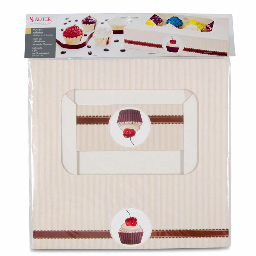 Städter Muffin- und Cupcakebox Kaffeehaus, für 12 Muffins, Transportbox, Muffinbox, Cupcake, Pappe, 33 x 16.5 x 7.5 cm, 336124