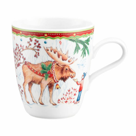 Seltmann Weiden Becher mit Henkel, Kaffeebecher, Teetasse, Tasse, Porzellan, Elch mit Kind, 400 ml, 001.767887