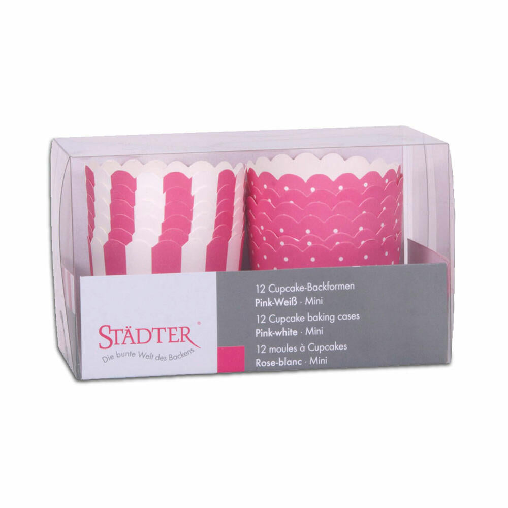 Städter cupcake baking pan pink-white mini, 12 pieces, paper cases, baking cups, paper baking cups, paper, 337053