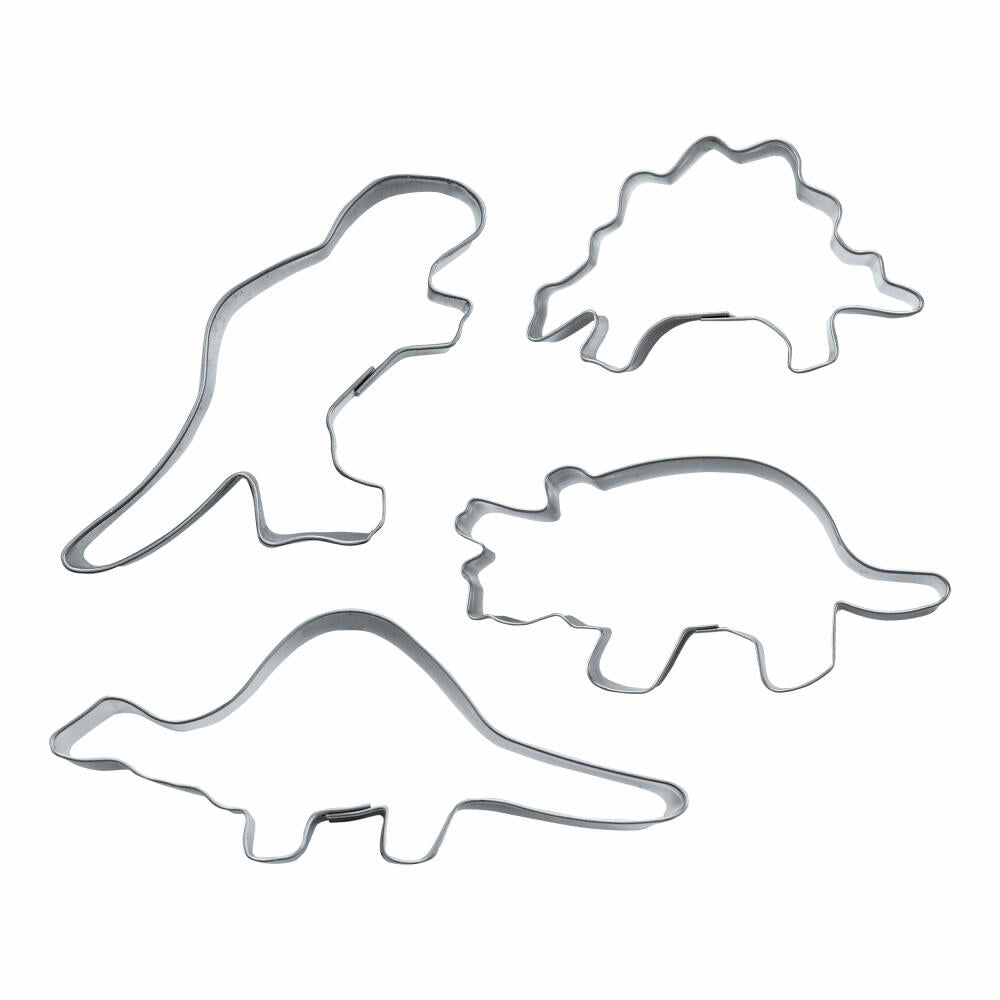 Städter Dinosaur Cookie Cutter Set 4 pcs., Cookie Cutter, Cookie Mold, Biscuit, Cookies, Stainless Steel, 7.5 - 9.5 cm, 002166