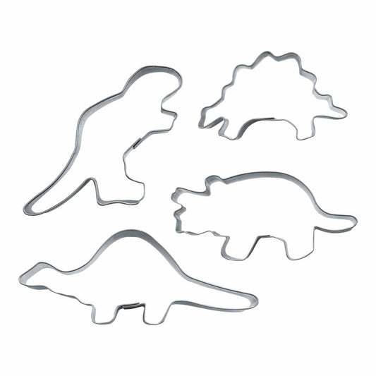 Städter Dinosaur Cookie Cutter Set 4 pcs., Cookie Cutter, Cookie Mold, Biscuit, Cookies, Stainless Steel, 7.5 - 9.5 cm, 002166