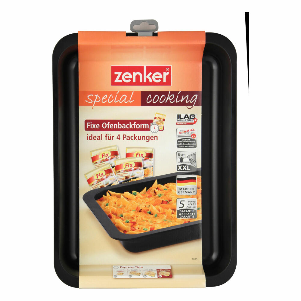 Zenker Special Cooking Fixe Ofenform, Auflaufform, Lasagneform, Auflauf Form, für 4 Fix-Beutel, Ilag Special, Schwarz, L 40 cm, 7283