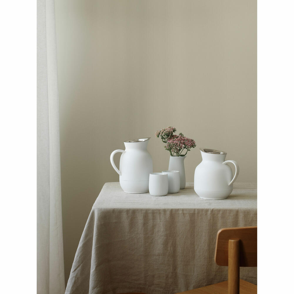 Stelton Isolierkanne Amphora für Kaffee, Kaffeekanne mit Glaseinsatz, Thermokanne, Kunststoff, Soft White, 1 Liter, 221