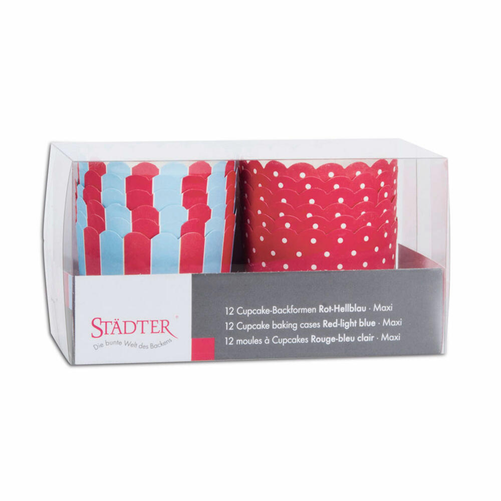 Städter cupcake baking pan red-light blue maxi, 12 pieces, paper cups, baking cups, paper baking cups, paper, 337084